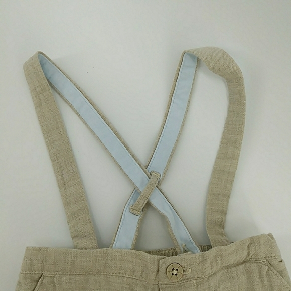 Janie and Jack Layette Khaki Suspenders Jumper Jumpsuit 100% Cotton 0-3 Months - Picture 5 of 9
